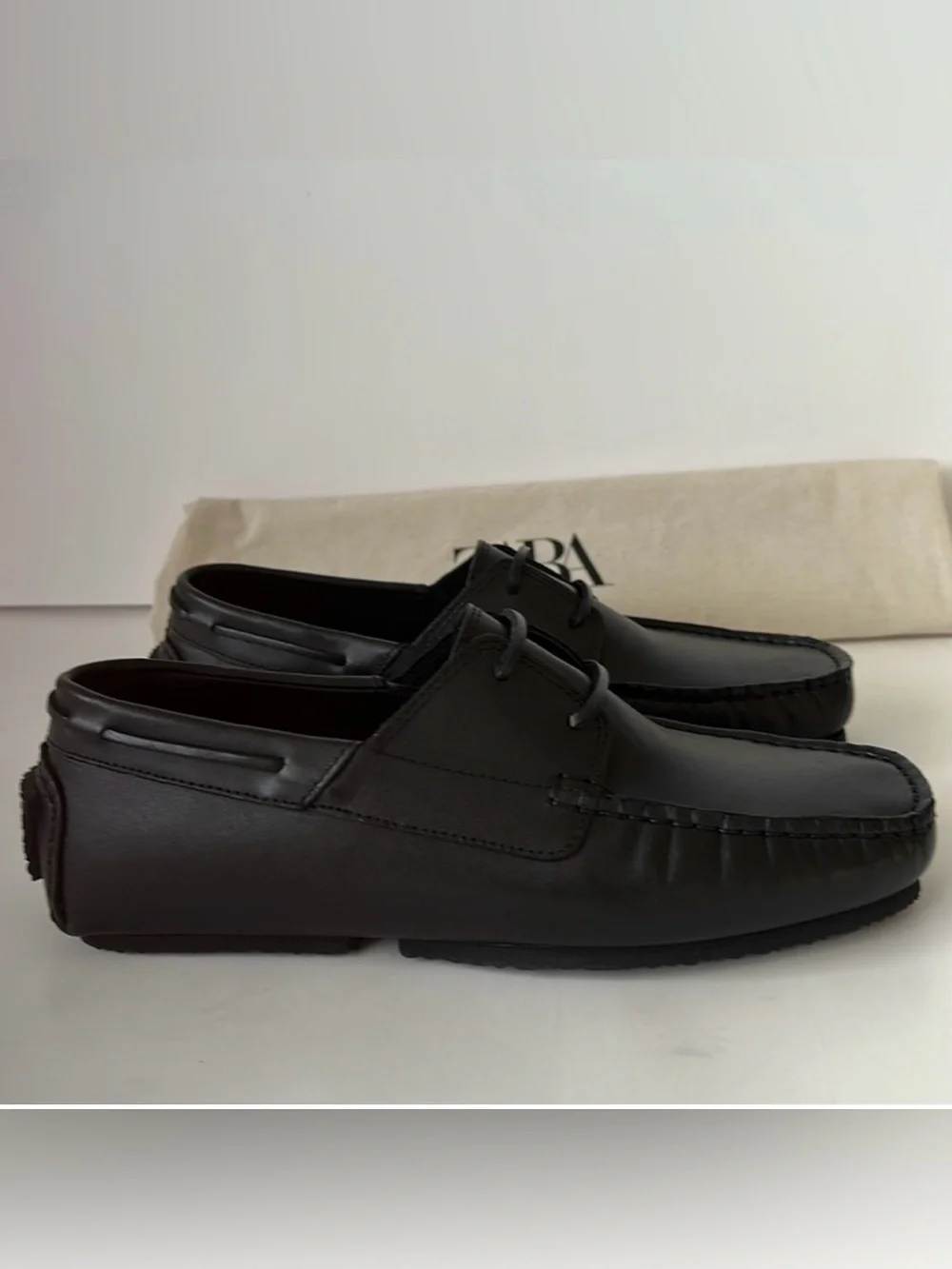 Zara Men's Black Leather Boat Shoes Size 7